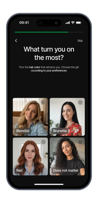 Utente che seleziona il colore dei capelli preferito nell'app