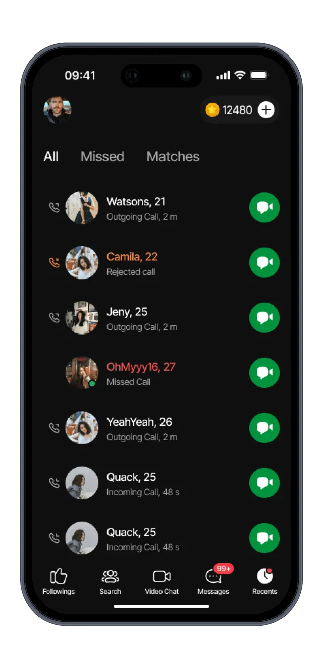 Video uygulamasında sohbet listesi